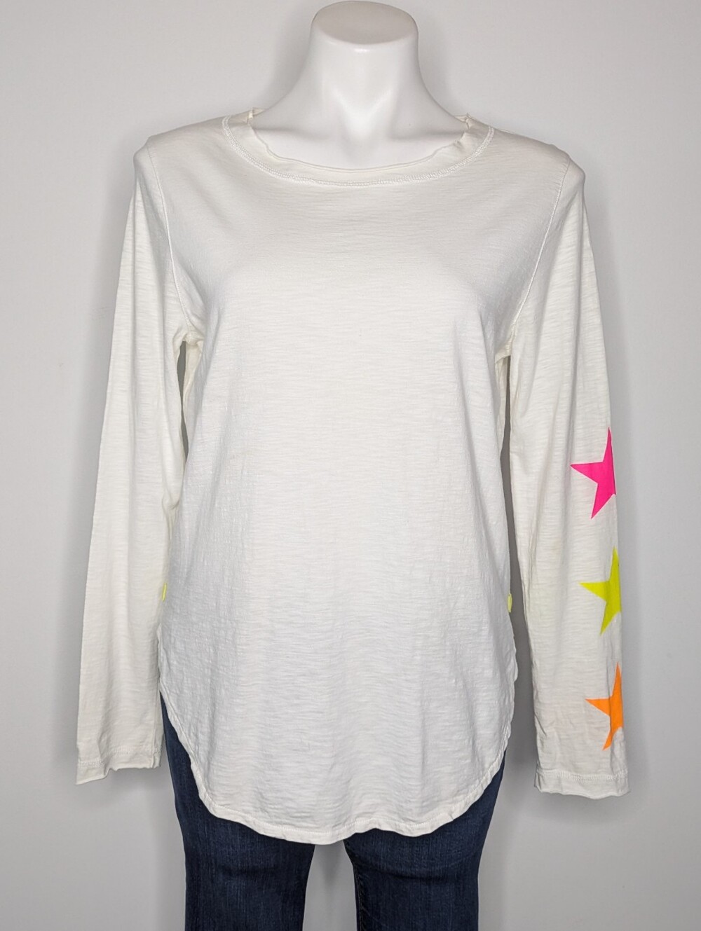 Lisa Todd White Pink Yellow Orange Star Cotton Long Sleeve T-shirt M